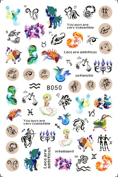 Наклейка для дизайна ногтей, самоклеящиеся наклейки для ногтей с 12 созвездиями, дизайнерский клей для ногтей с рисунком Скорпиона льва и животных XF010