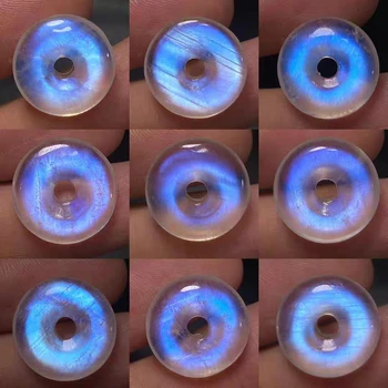 Натуральный Лунный камень Синий Светлый Пончик из Бисера Кулон Женщины Мужчины Лунный камень 18x18 мм Драгоценный камень из прозрачного хрусталя Ювелирные изделия ААААА