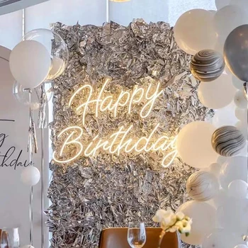 Неоновая вывеска Happy Birthday из прозрачного акрила Для украшения свадьбы в помещении На День рождения NHneon