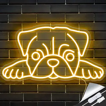 Неоновые вывески с Мопсом для декора стен, украшение для вечеринки в честь щенка, Товары для вечеринки в честь Дня рождения собаки, Неоновые лампы для спальни, Зоомагазины, USB светодиодные вывески