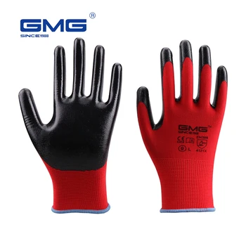 Нитриловые Перчатки 6 Пар Рабочих CE EN388 Красные Полиэфирные Черные Нитриловые Рабочие Перчатки Механика Для Работы Защитные Перчатки Для Женщин Мужчин