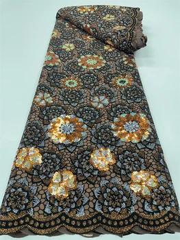Новая Африканская Бархатная Кружевная ткань с блестками 2023, Высококачественная вышивка, Нигерийская Французская Кружевная ткань для пошива вечерних платьев PL444-1