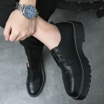 Новая мужская черная обувь на толстой подошве, классическая модная противоскользящая кожаная обувь с бесплатной доставкой, размеры 38-45