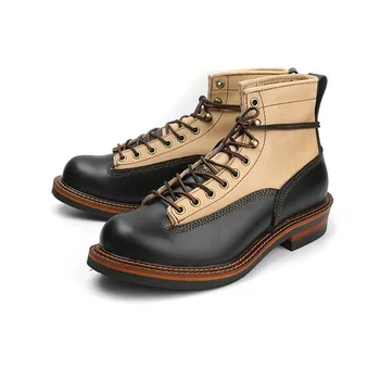 Новая осенне-зимняя винтажная мужская обувь, ботильоны ручной работы из коровьей кожи с круглым носком, разноцветные белые мотоциклетные ботинки, черные
