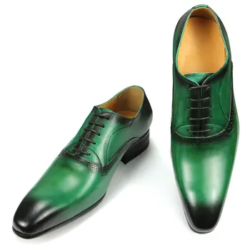Новые Мужские модельные туфли, Роскошные туфли на шнуровке, коллекция 2023 года, Весенне-осенние Дизайнерские Свадебные Оксфорды Черного, зеленого Цвета с острым носком, Большие Размеры 39-50