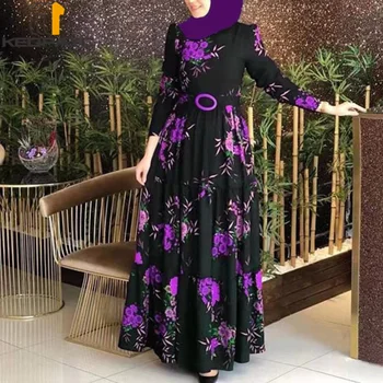 Новые Мусульманские Женщины Дубай Абайя Длинное Платье Кафтан Ислам Арабский Винтажный Цветочный Принт Свободные Платья Халат Ближний Восток Ид Одежда