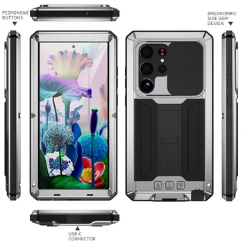Новый Camshield Slide Camera 360 Цельнометаллический Алюминиевый Бронированный Чехол-Подставка Для Телефона Samsung Galaxy S23 S22 S21 Ultra Plus Cover