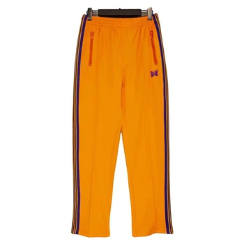Оранжевые спортивные брюки с иглами для мужчин и женщин 1: 1, высококачественные спортивные брюки с вышивкой в виде бабочки, брюки