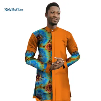 Повседневные Рубашки, Мужская Африканская одежда, Топы с принтом в стиле пэчворк от Bazin Riche, Рубашка из 100% хлопка, Дашики, Одежда африканского дизайна WYN446