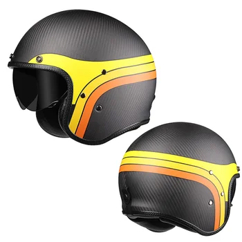 Подлинный Мотоциклетный шлем с открытым лицом, Электрический Велосипед для Скутера, Casco Moto, Шлем из углеродного волокна 3/4, Ретро Винтажный внедорожный шлем