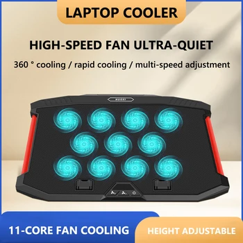 Подставка для охлаждения ноутбука 11 бесшумных вентиляторов Кронштейн для радиатора планшета Двойной USB-светодиодный дисплей, кулер для ноутбука, Подставка для ноутбука