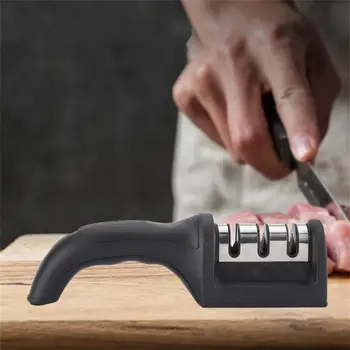 Портативная точилка для ножей для Пикника, 3-Сегментная Точилка для ножей, Многофункциональные Ручные Аксессуары для инструментов из черного точильного камня