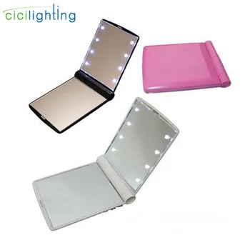 Портативное светодиодное зеркало со светло-розовыми подсветками для туалетного столика Компактные Карманные зеркала для макияжа Косметическая Ручная Складная светодиодная зеркальная лампа