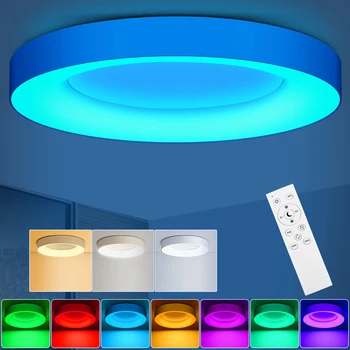 Потолочный светильник Скрытого монтажа LEZOE RGB с регулируемой яркостью с управлением Romote 24 Вт 2400ЛМ, Меняющий цвет Ночник для гостиной Спальни