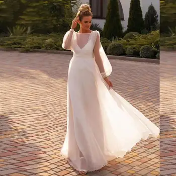 Простое Свадебное платье из Тюля А-силуэта с V-образным вырезом и открытой спиной 2023, Свадебное платье А-Силуэта, Свадебное платье Невесты, Vestido De Noiva