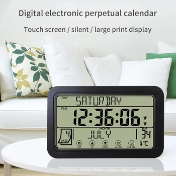 Простые Цифровые настенные часы с сенсорным экраном, Немой Электронный будильник, Вечный Календарь, Светящиеся часы с температурой и влажностью