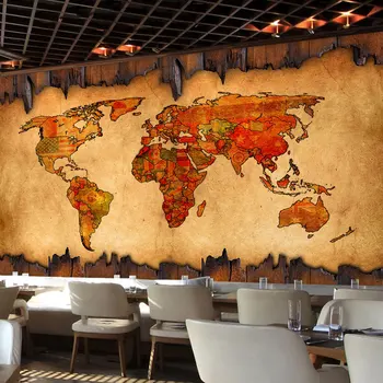 Ретро Карта мира Настенные Обои для Западного Ресторана, Бара KTV, Большой Европейский Стиль Промышленного Декора, Фон Для Обоев 3D