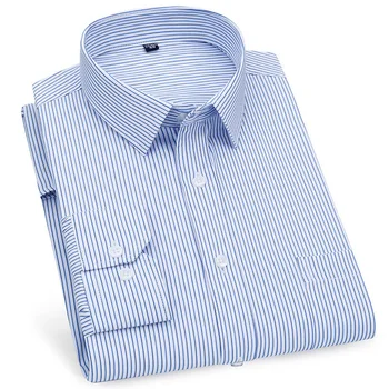 Рубашка Повседневная деловая Классическая в полоску и клетку Фиолетово-синяя мужская рубашка для светской жизни, мужская рубашка на пуговицах
