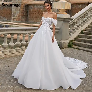 Свадебное платье Sevintage с открытыми плечами, Кружевные платья невесты с 3D цветами, Винтажные свадебные платья в стиле Кантри-Бохо 2021 года