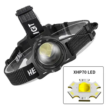 Светодиодный налобный фонарь Xhp70 с сильным светом Type-C, USB перезаряжаемый налобный фонарь, зум-фара для рыбалки на открытом воздухе, кемпинга