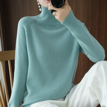 Свитер-пуловер с высоким воротом 2021 Осенне-зимний кашемировый свитер Женский однотонный Повседневный пуловер с длинными рукавами Женский базовый