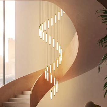 Современная дизайнерская длинная люстра, декоративный потолочный светильник, идеально подходящий для лофта, гостиной, лестницы, столовой, светодиодных вращающихся ламп