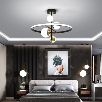 Современный стеклянный абажур, черный золотой подвесной светильник, скандинавское освещение интерьера дома, гостиная, спальня, кухня, столовая, люстра