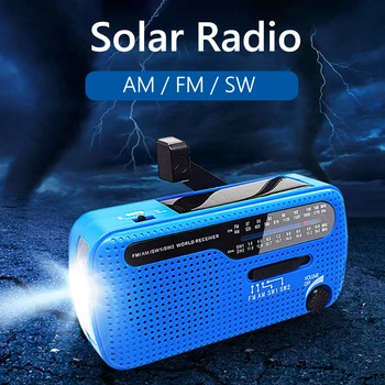 Солнечное аварийное радио с ручным приводом FM AM SW Светодиодный фонарик Мини Портативное солнечное кривошипное радио с блоком питания 1200 мАч