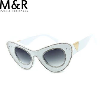 Солнцезащитные очки с Бриллиантовым Кошачьим глазом, Женские Роскошные Брендовые Дизайнерские Цветные Бриллиантовые Очки Большого размера, Модные Солнцезащитные очки UV400 Oculos De Sol