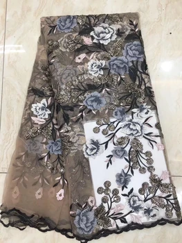 Стильная французская мягкая тюлевая кружевная ткань с высококачественными блестками, африканская сетчатая кружевная ткань из Ганы, нигерийское свадебное вечернее платье D38221
