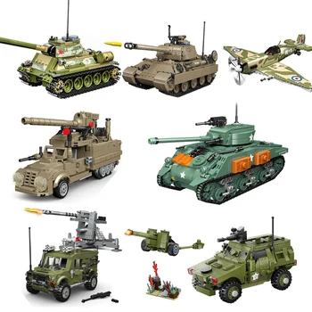 Строительные блоки военного танка Второй мировой войны M4 Sherman T34 Panther, Полугусеничный бронированный автомобиль MK9, модель истребителя, детские игрушки, подарки