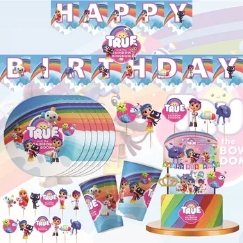 Тематический подарок на День рождения Disney True Rainbow Kingdom, Одноразовые принадлежности для вечеринок, Чашки для вечеринок, Салфетки, Набор тортов с Флагом, Подарки