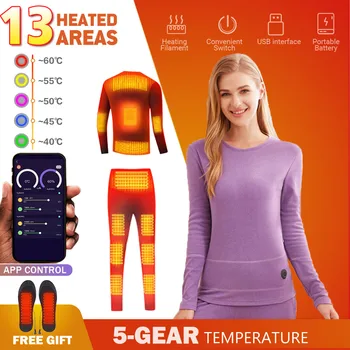Термобелье с подогревом, Женский костюм с подогревом, Приложение для смартфона, контролирующее температуру, USB, Одежда с подогревом на батарейках