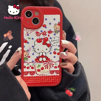 Чехол Hello Kitty для iphone 13 13 Pro 13 Pro max 12 12 Pro 12 Pro Max 11 pro 11 pro max XR Вишневый Кожаный Мультяшный Чехол