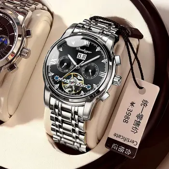 Швейцарские мужские механические часы Tourbillon, календарь, полностью автоматические водонепроницаемые многофункциональные полые светящиеся часы hegemonic