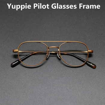 Японский Дизайн, Пилотные Титановые очки в овальной оправе, Мужские Оптические очки, женские Очки для чтения при близорукости, очки по рецепту, очки
