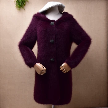 женская осенне-зимняя одежда из ворсистого плюша, норки, кашемира, вязаного тонкого кардигана с капюшоном, пальто из ангорского меха, свитер, куртка, приталенный