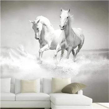 обои beibehang Лошадь Белая Лошадь большая фреска Континентальная задняя стена диван спальня ТВ фон 3D фреска обои гостиная